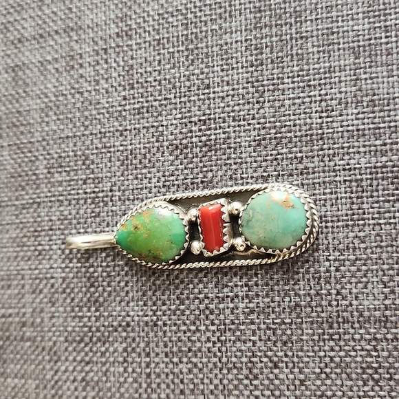 Native American Navajo Handmade Triple Stone Turquoise & Coral Pendant π©΅β₯οΈπ - Picture 9 of 11